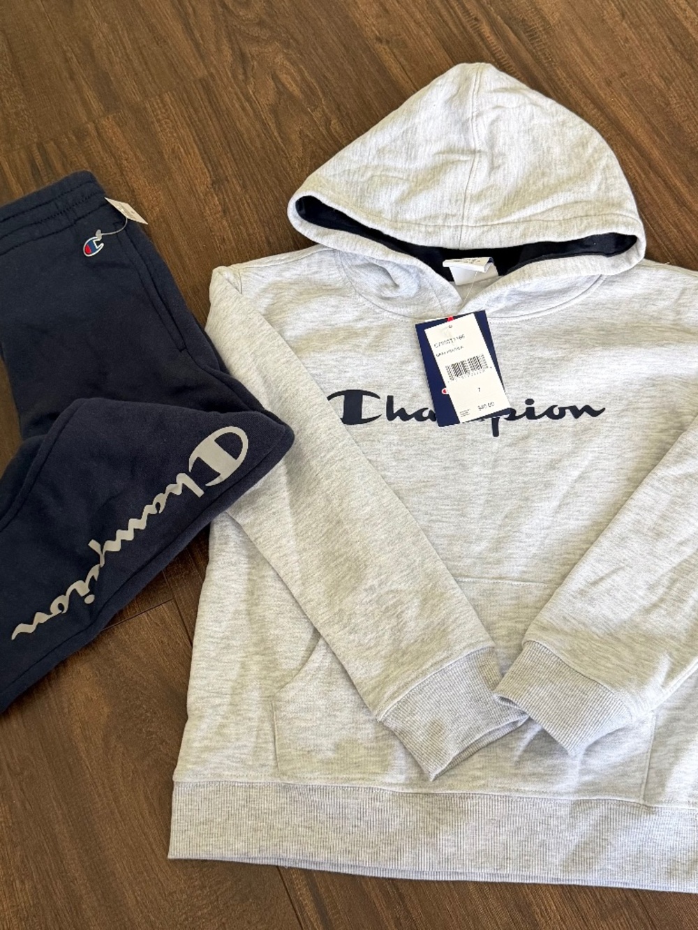 Champion Kids Boys Jogger and Hoodie Set Gray Heather Navy Size 7 NWT